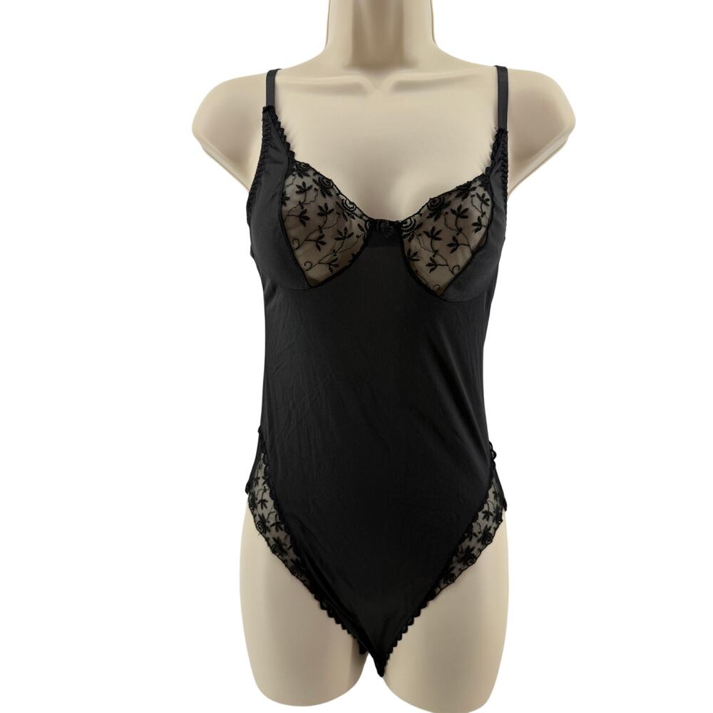 Vintage Jill St John Black Bodysuit Teddy Lingerie Womens Small